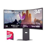 Vista frontal de Monitor LG UltraGear Curvo WQHD de 34" 160Hz y 1ms MBR 34G600A-B